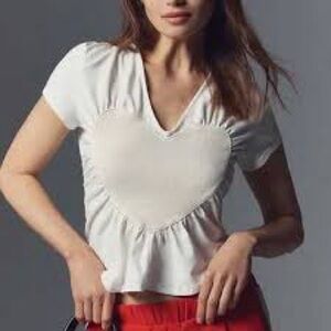 Maeve by Anthropologie Heart Front Ruched Top – White, Women’s Small